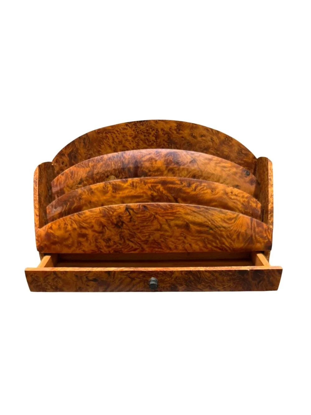 Vintage Moroccan Thuya Burl Wood Letter Rack Desk Organizer Drawer Morocco